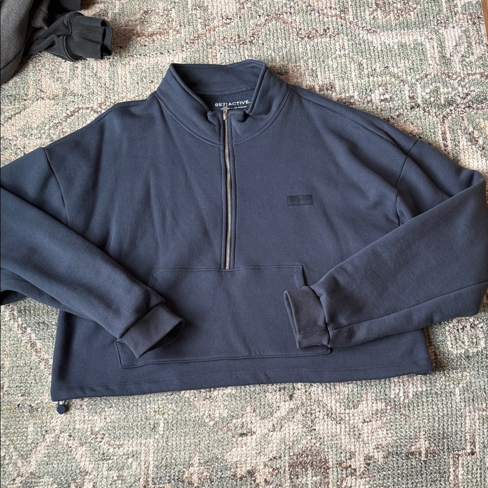SET Active Women's Navy Zip-Up Sweater